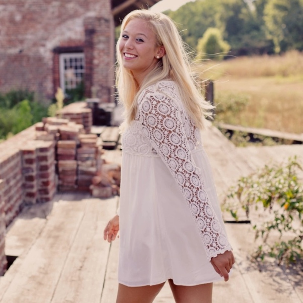 Altard State Cream Crochet Sleeve Dress